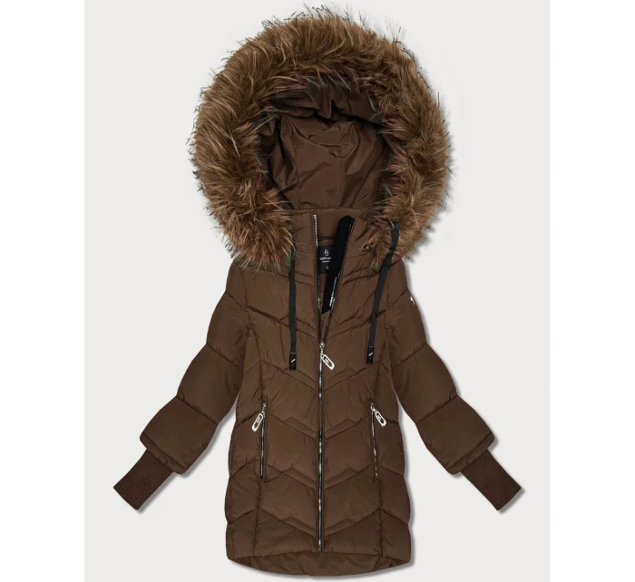 Hnědá dámská zimní bunda s úpletovými stahovacími lemy Goodlookin (KK60615) Hnědá dámská zimní bunda s úpletovými stahovacími lemy Goodlookin (KK60615)