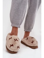 Dámské domácí pantofle s kožíškem a mašličkami – béžové Saviera Dámské domácí pantofle s kožíškem a mašličkami – béžové Saviera