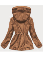 Hnědá kožešinová dámská bunda s kapucí (BR9596-12)