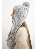 Dámská zimní čepice z vlny s bambulemi a prodlouženými stranami K448 šedá