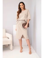 Dámský komplet s halenkou a midi sukní máslový fango