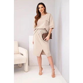 Dámský komplet s halenkou a midi sukní máslový fango Dámský komplet s halenkou a midi sukní máslový fango