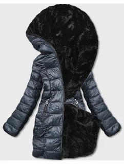 Oboustranná dámská bunda - kožíšek v grafitové barvě (b8052-70)