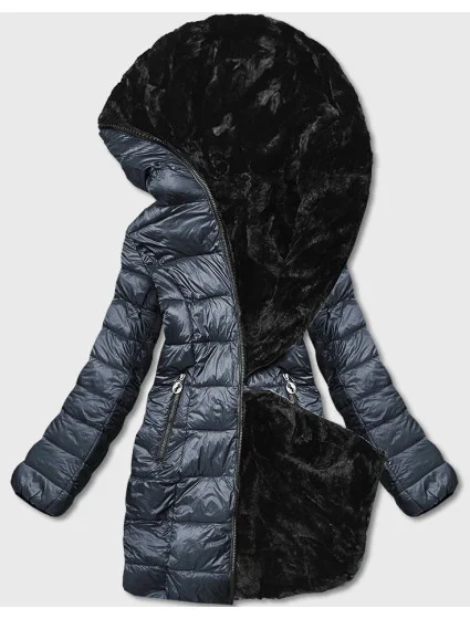Oboustranná dámská bunda - kožíšek v grafitové barvě (b8052-70)