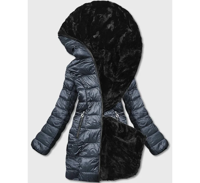 Oboustranná dámská bunda - kožíšek v grafitové barvě (b8052-70)