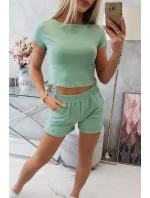 Bavlněná souprava se šortkami tmavě mátová Bavlněná souprava se šortkami tmavě mátová
