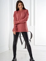 Svetr nasazený přes hlavu s módní vazbou tmavě růžová