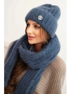 Dámská souprava čepice a dlouhý šátek z měkké příze jeansový