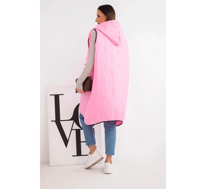 Dámská prošívaná vesta Plus Size s kapucí na zapínání cukrově růžová
