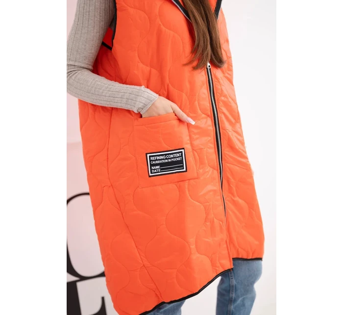 Dámská prošívaná vesta Plus Size s kapucí na zip oranžová