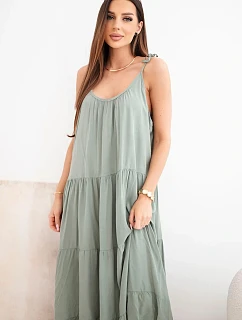 Dámské viskózové šaty na model 22141184 ramínkách khaki - K-Fashion