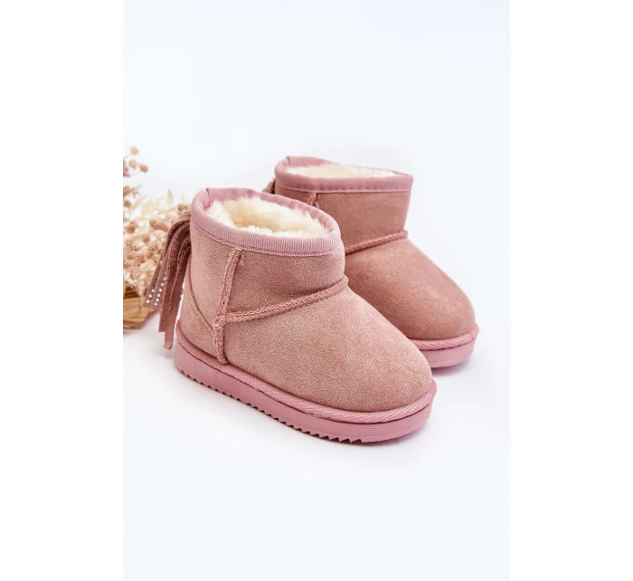 Dětské zateplené sněhule s mašlemi na špičce Růžové Mikyla