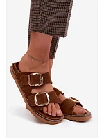 Dámské pantofle z imitace semiše s zlatými přezkami Camel Averia