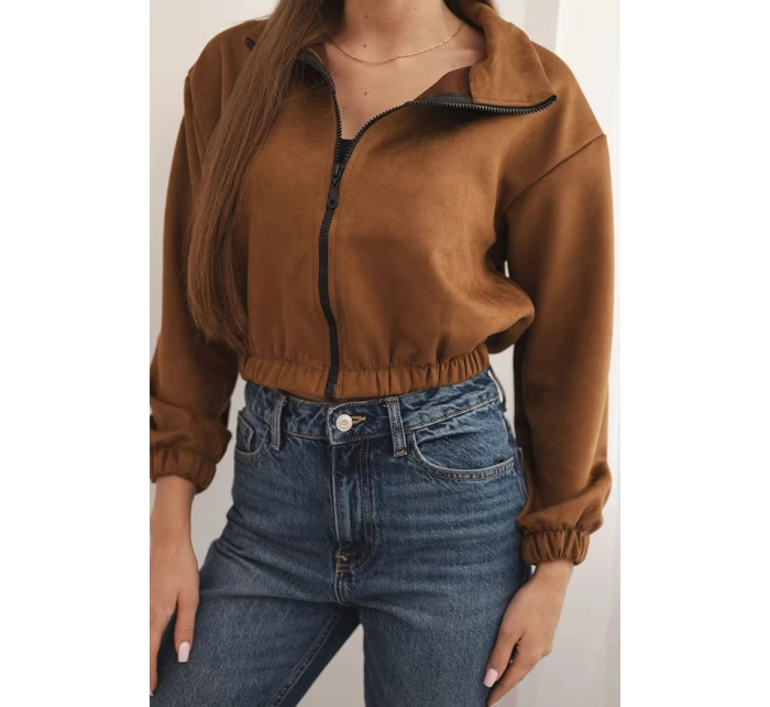 Semišová mikina na zip Velbloud