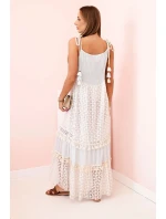 Dámské boho šaty s ramínky s výšivkou a krajkou modrý