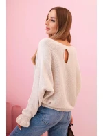 Dámský svetr z model 21232373 s nařasenými rukávy a výřezem na zádech béžový - K-Fashion