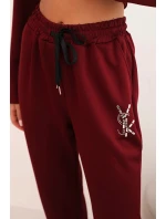 Dámský komplet s viskózou s ozdobami a elastickými kalhotami bordový Dámský komplet s viskózou s ozdobami a elastickými kalhotami bordový