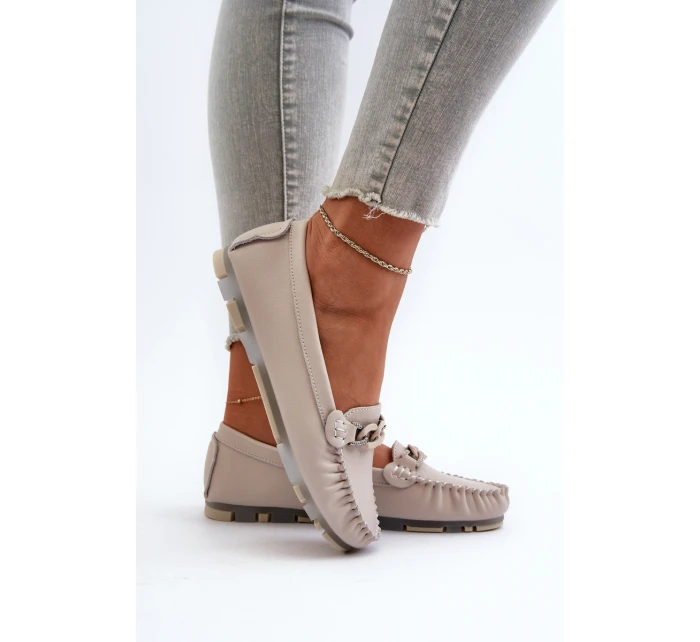 Dámské kožené mokasíny s ozdobou béžové S.Barski LR339