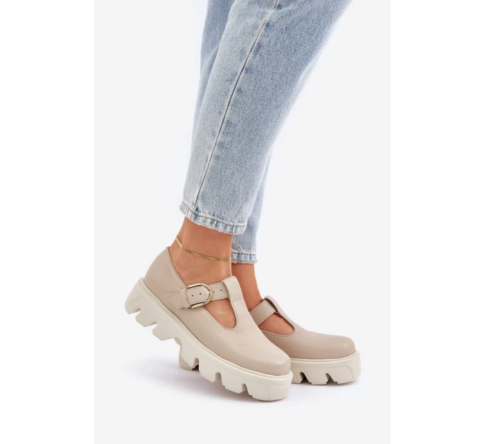 Kožené Polobotky S Přezkou Zazoo 20183 Béžové