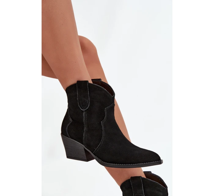 Dámské kovbojské kotníkové boty z přírodní velurové kůže Beretta – černé