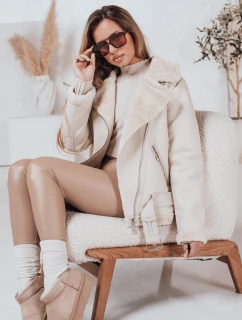 Dámská kožená bunda s ovčí kůží NORFDIMA bílá FashionStreet TY4735