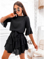 Černé dámské bavlněné šaty s volánky (8292)