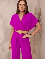 Kombinéza s ozdobným páskem v pase fialová