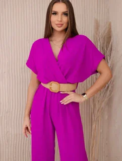 Kombinéza s ozdobným páskem v pase fialová