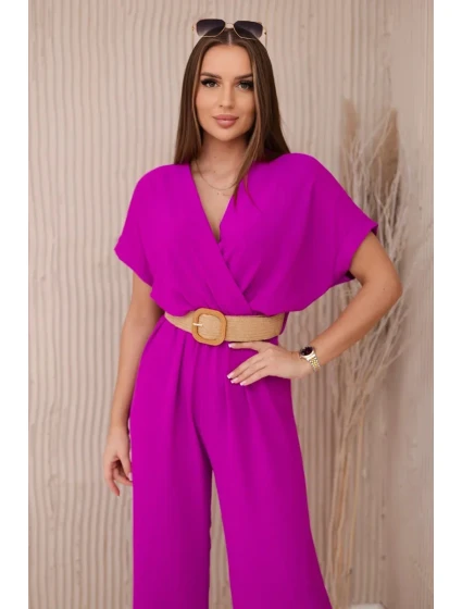 Kombinéza s ozdobným páskem v pase fialová Kombinéza s ozdobným páskem v pase fialová