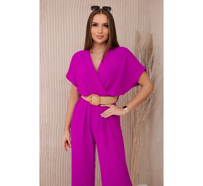 Kombinéza s ozdobným páskem v pase fialová Kombinéza s ozdobným páskem v pase fialová