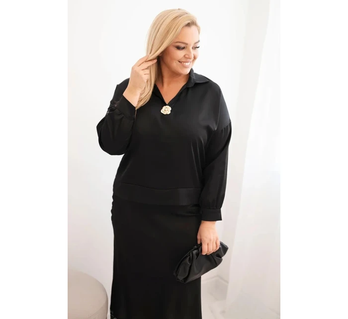 Dámská souprava Plus Size se a krajkou černý model 21486206 - K-Fashion Dámská souprava Plus Size se a krajkou černý model 21486206 - K-Fashion