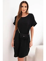 Dámské šaty s krátkým rukávem a kabelkou na řetízku černá Dámské šaty s krátkým rukávem a kabelkou na řetízku černá