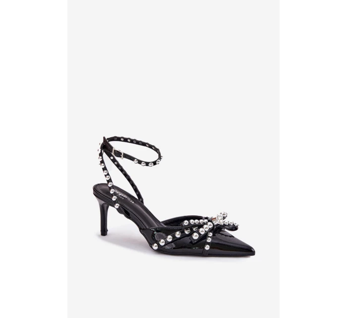 Zdobené Lakované Lodičky S Odkrytou Patou Černé Redaine