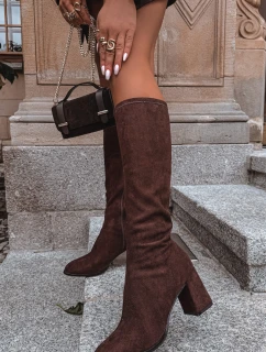 Dámské kozačky na podpatku z eko semiše čokoládové Yelisse