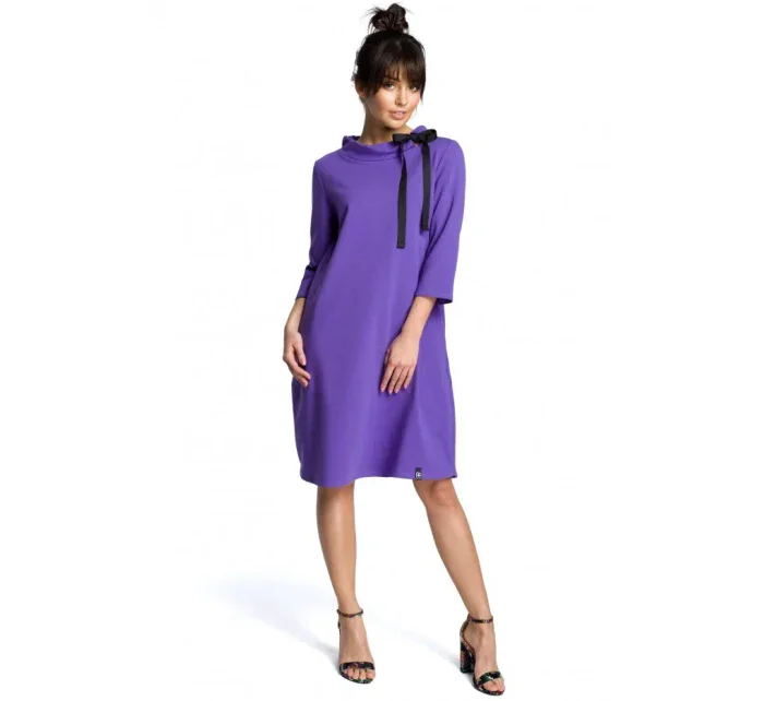 B070 Oversized šaty s páskem na zavazování - fialové