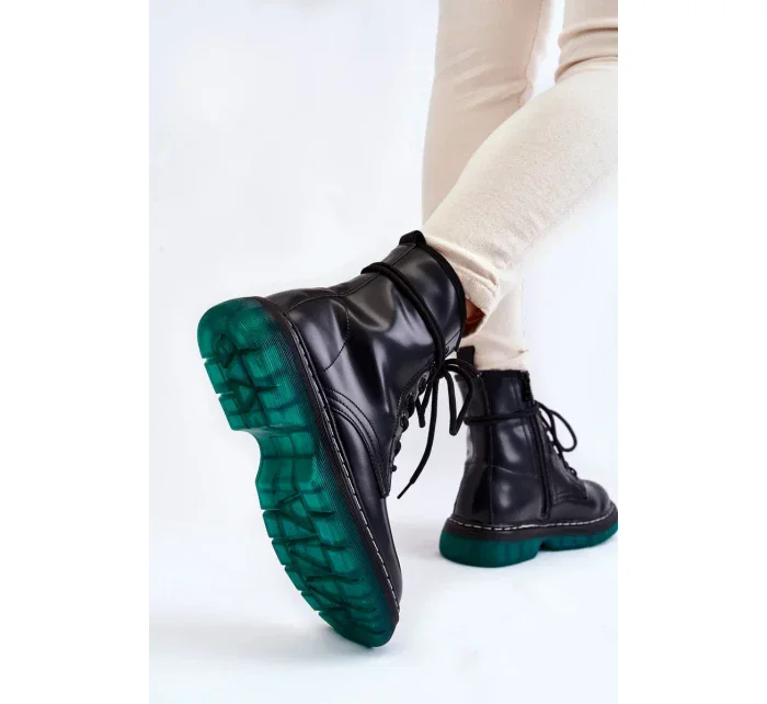 Dámské šněrovací boty se zelenou podrážkou černá Trinah Dámské šněrovací boty se zelenou podrážkou černá Trinah