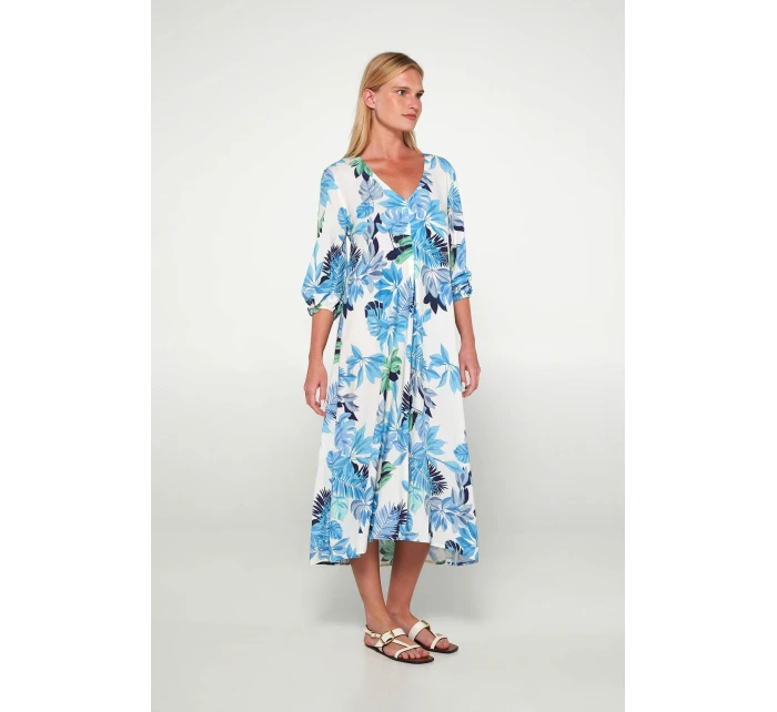 Dámské šaty Ecru s zelenou potisk model 20324201 - Vamp Dámské šaty Ecru s zelenou potisk model 20324201 - Vamp