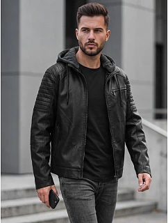 Kurtka męska skórzana ocieplana z kapturem czarna model 22542418 - FashionStreet