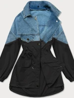 Světle modro-černá volná džínová bunda z různých spojených materiálů (B9791-5001)