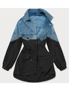Světle modro-černá volná džínová bunda z různých spojených materiálů (B9791-5001)
