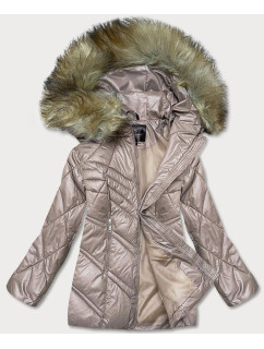 Dámská bunda v karamelové barvě s kapucí pro přechodné období (H-97)