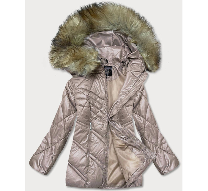Dámská bunda v karamelové barvě s kapucí pro přechodné období (H-97)