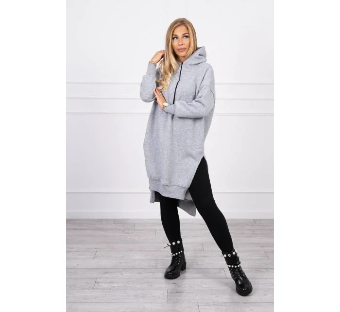 Zateplená mikina s bočními rozparky šedá