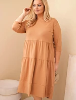 Dámská bavlněná sukýnka Plus Size s volánky a ohrnutým rukávem camelová