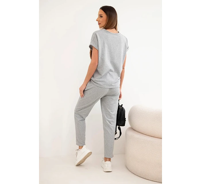 Bavlněný komplet halenka + kalhoty šedý