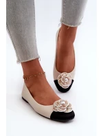 Dámské baleríny z ekologické kůže s ozdobným detailem béžové model 21666309 - Boto