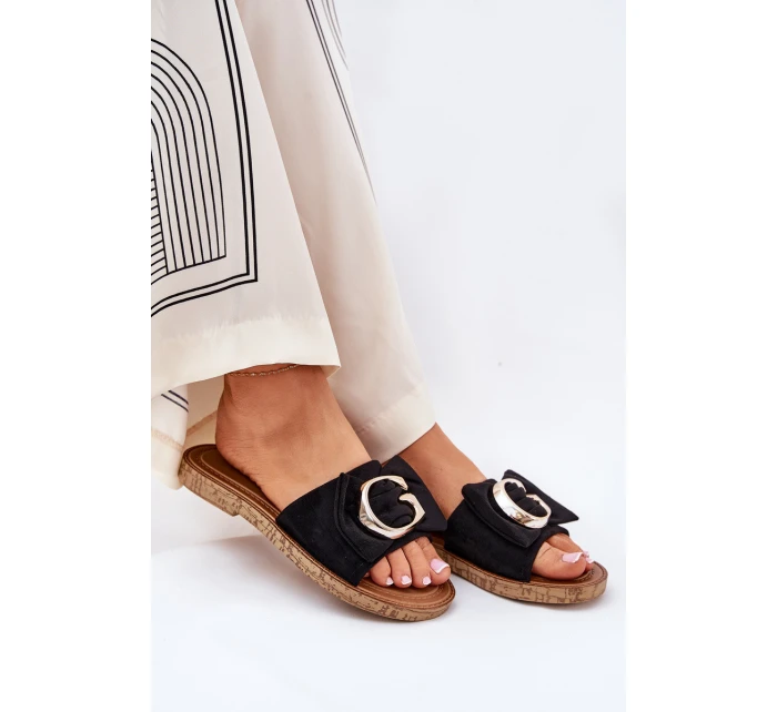 Plné Dámské Sandály S Ozdobným Detalem Černé Nellodra