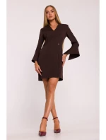 M876 Šaty s širokými manžetami - hnědé M876 Šaty s širokými manžetami - hnědé