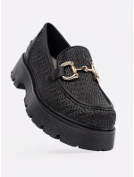 Komfortní  mokasíny dámské černé platforma