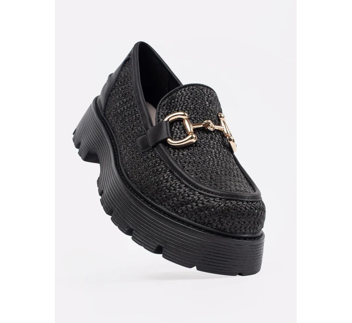 Komfortní  mokasíny dámské černé platforma
